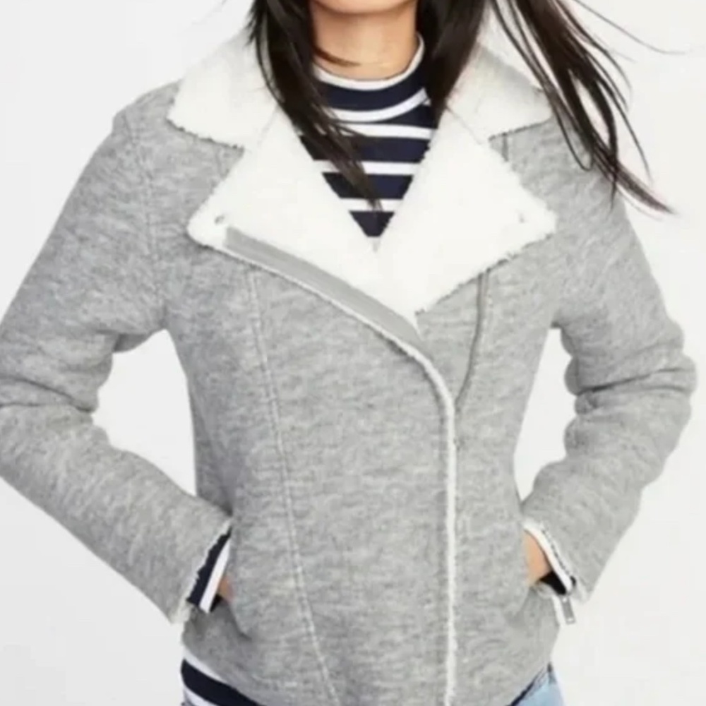 Old Navy women's cozy fleece Moto jacket grey size M